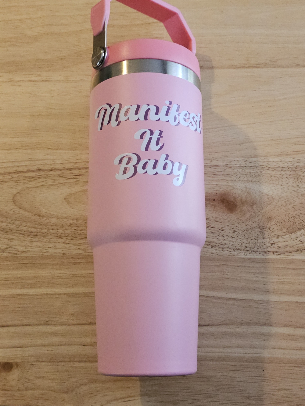 NWT Kirklands Home 'Manifest It Baby' Pink Insulated 30oz Tumbler